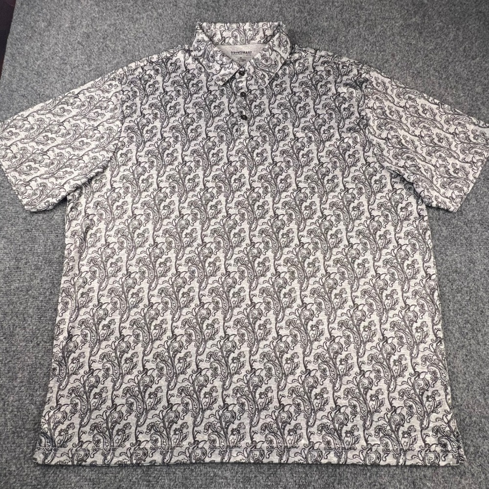 Roundtree & Yorke TravelSmart Mens XL Paisley Polo Shirt Black White Knit XL
